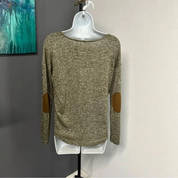 Women’s Small‎ Green Pullover Top Elbow Patches Buttons Preppy Academia Stretch - Picture 6 of 10